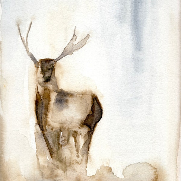 deer buck wildlife art print reproduction watercolor painting by Meredith O'Neal