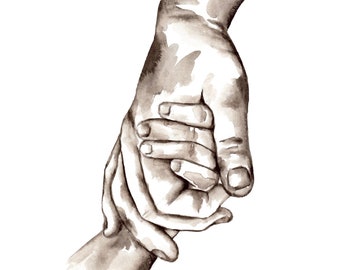 Hands art print reproduction of original watercolor painting father and child holding hands fathers day