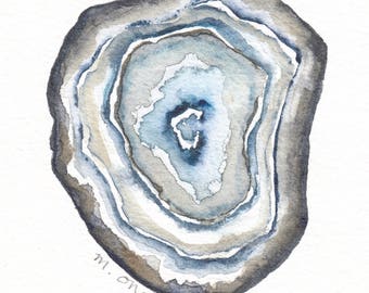 Original 3 x 5 inch watercolor painting of geode rock