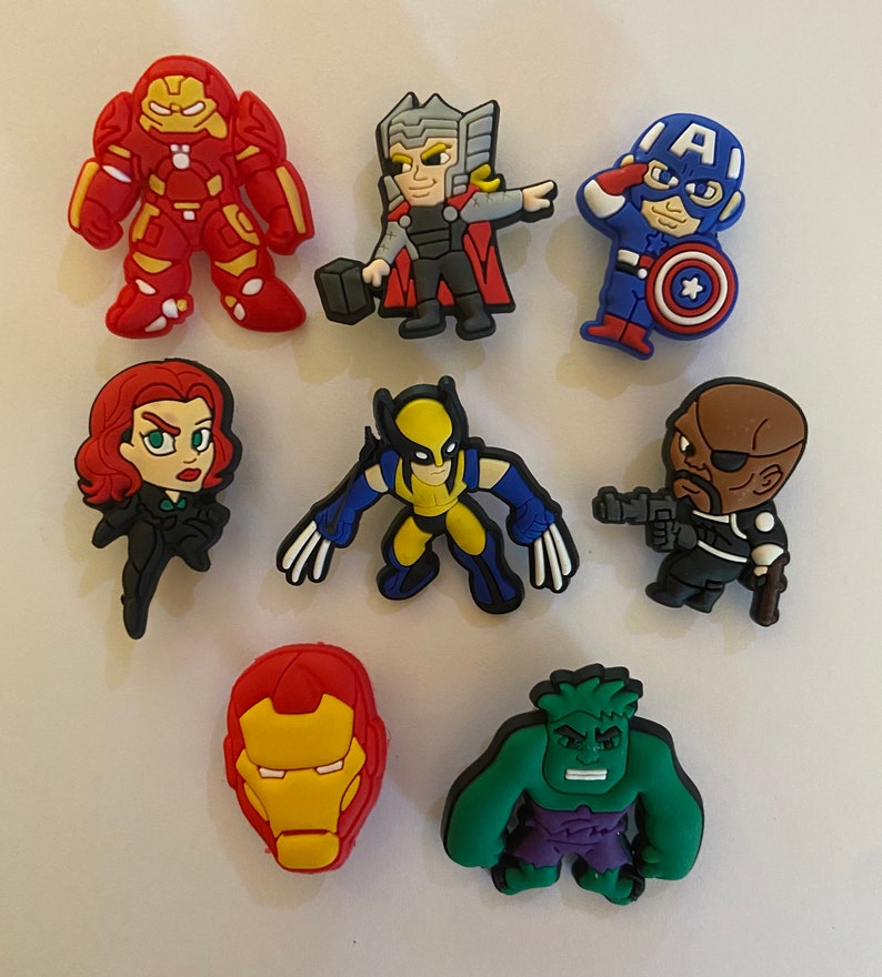 NEW Set of 8 crocs shoe charms Superhero faces