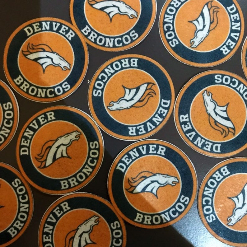 12 Denver Broncos edible paper cupcake cookie topper Decorations PRE CUT
