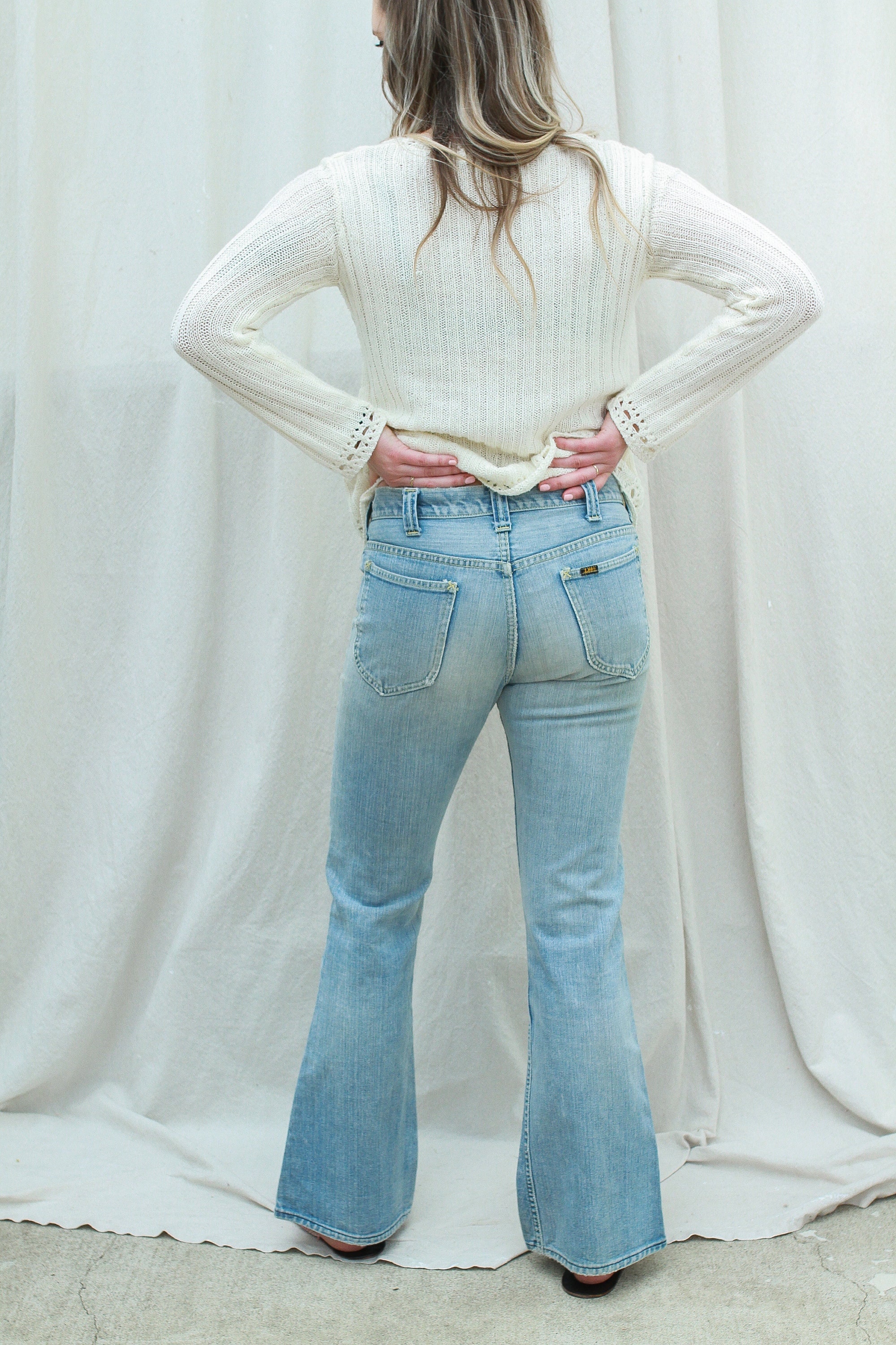 Vintage 60's Flare Distressed Lee Jeans / Worn Light wash Denim 32