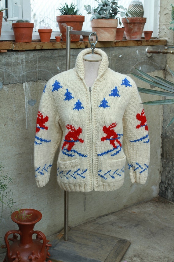 Vintage 70's Skiing Wool Knit Cowican Sweater Jack