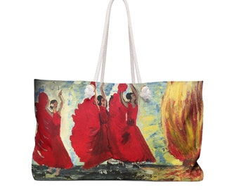 Weekender Bag, Dancer Bag, exclusive art, Flamenco Dancer, Large bag, 24" x13"Bag, Gift for girl, Art to wear.Edith Graciela art,