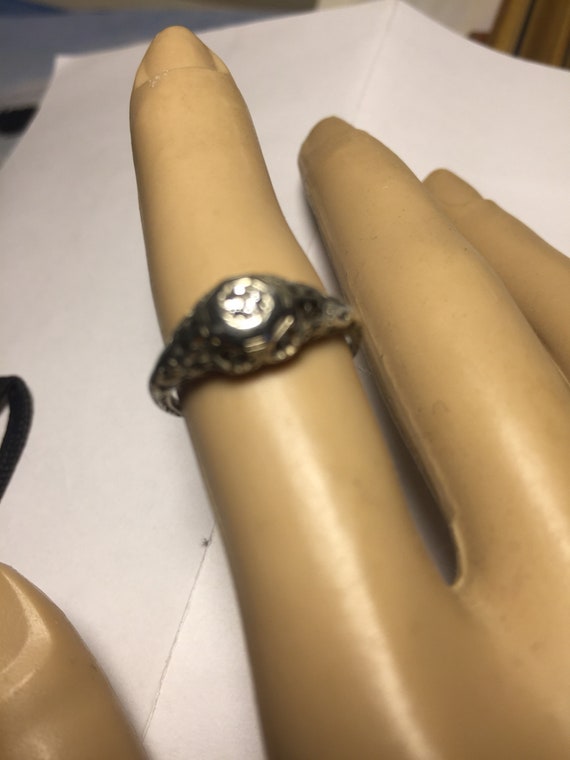 Antique Gold and Diamond Engagement Ring 10 Kt - image 4