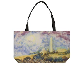 Weekender Tote Bag, Beach Bag, Original Art, Washington Monuments, gift, souvenir, art to wear, 24" x13"