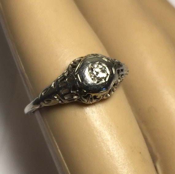 Antique Gold and Diamond Engagement Ring 10 Kt - image 1