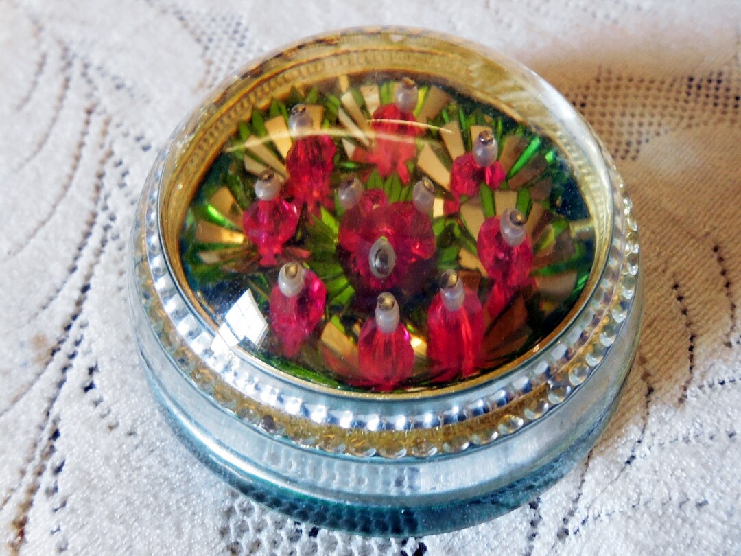 Vintage Glass Dome Paperweight, Foil Fan, Confetti and Very Clear Glass