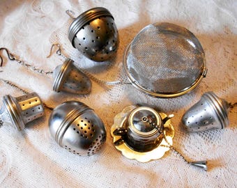 Lot of Vintage Tea Balls, Infusers or Strainers, Used For Steeping, Infusing, Tea, Spice, Jewelry Cleaning, Many Shapes in Steel & Aluminum