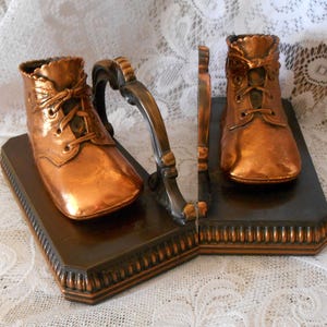 Vintage Bronzed Baby Shoe Bookends L.E. Mason Co. Boston, Mason Masterpiece, Bronzed Copper, Charming Children's Mid Century Nursery Decor