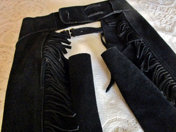 Vintage Fringed Black Suede Leather Riding Chaps,… - image 3