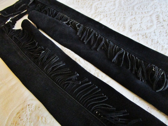 Vintage Fringed Black Suede Leather Riding Chaps,… - image 1