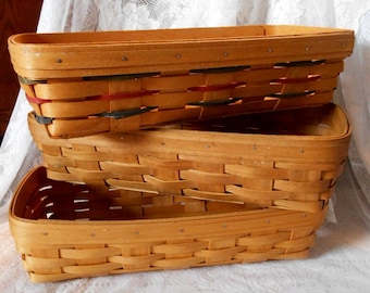 Set of THREE Vintage Handmade Longaberger Bread Baskets, Woven Maple Wood, Very Good Condition, 1997, 2003 and 2004
