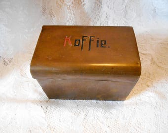 Vintage 1800&#39;s Tin Lined Copper, Dutch Koffie Box, Coffee from Holland, Very Good Condition, Original Patina