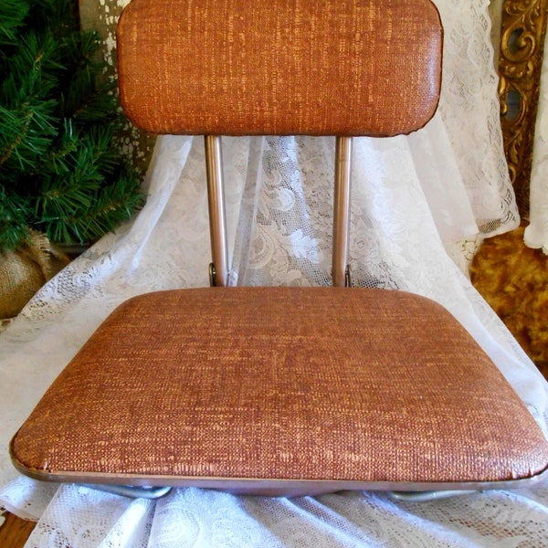 Vintage 1970's Folding, Portable Stadium Bleacher Seat or Boat Chair, Tawny Brown Woven Look, Waterproof Vinyl, Sturdy, Wonderful Condition