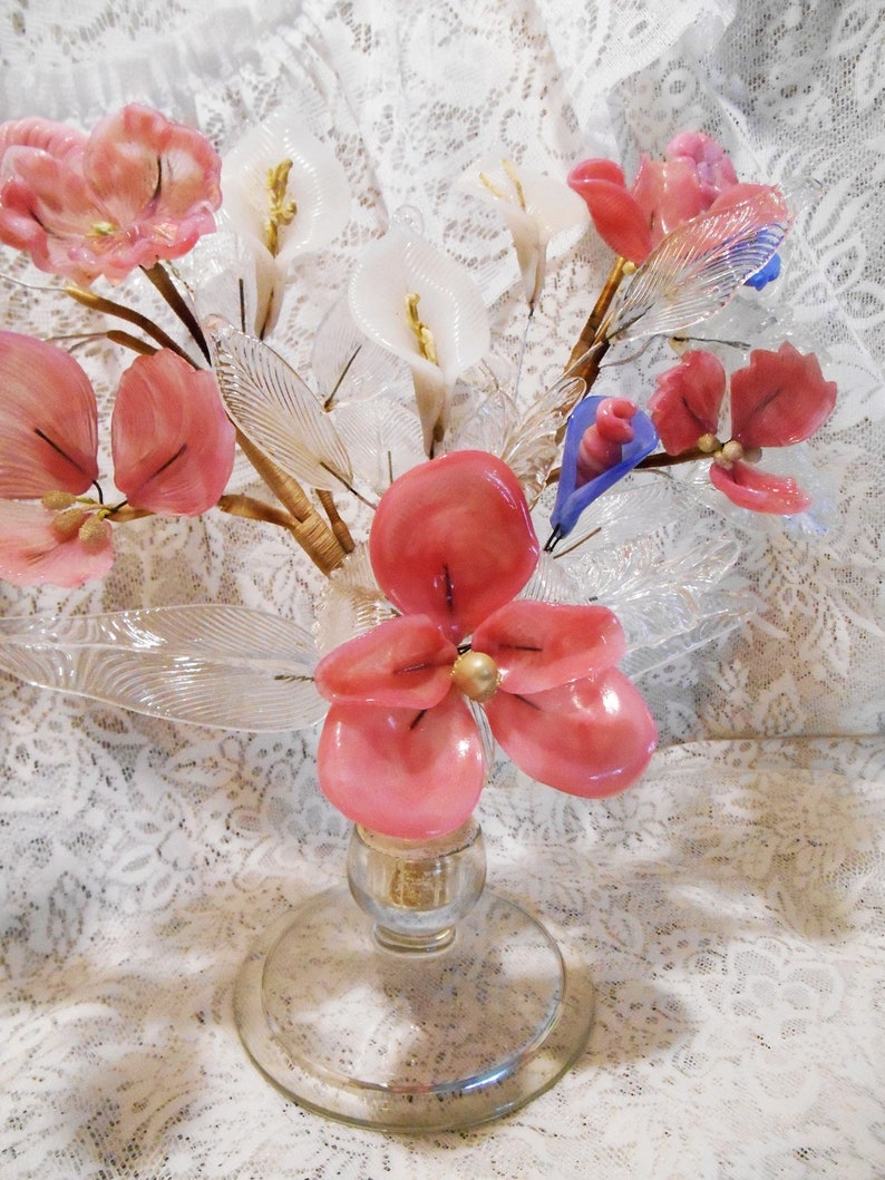 Vintage Bouquet of Art Glass Flowers Beautiful Etsy