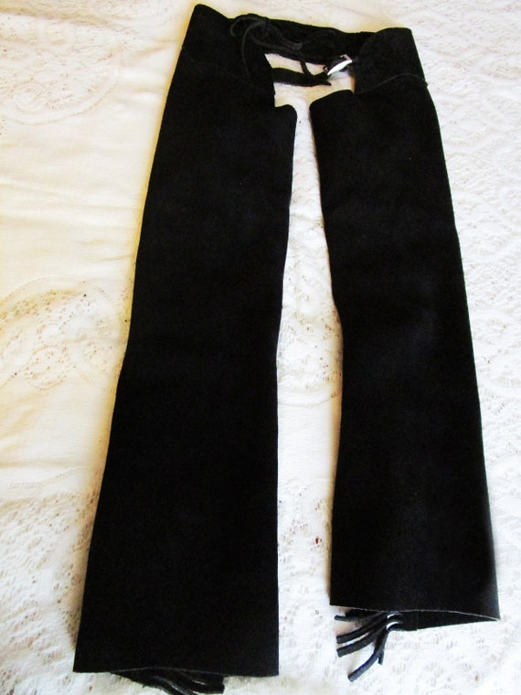 Vintage Fringed Black Suede Leather Riding Chaps,… - image 9