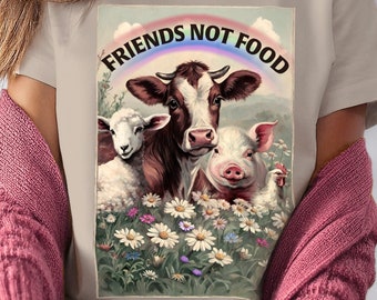 Cute Animal Shirt Vintage Aesthetic T-Shirt Rainbow Unisex Gift for Her Vegan Friends Not Food Top Animal Rights