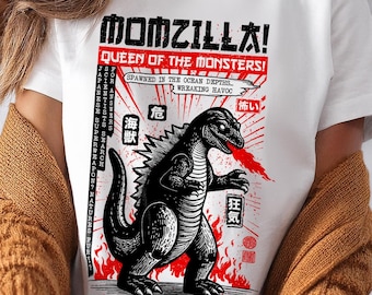 Funny Momzilla Shirt Vintage Japanese Style Retro Movie Poster T-Shirt Scary Kaijū Creature Queen of the Monsters Gift for Mom
