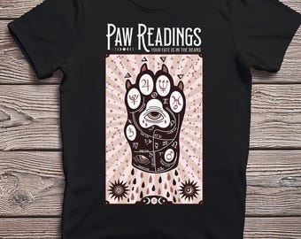 Paw Readings Cat Shirt, Funny Witchy Cat Lover Tee, Palm Reading Tarot Astrology T-Shirt, Celestial  Halloween Gift