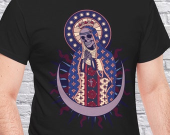 Skeleton T-Shirt Santa Muerte Tee Mexican Saint Folk Art Shirt Day of the Dead Aesthetic Religious Top