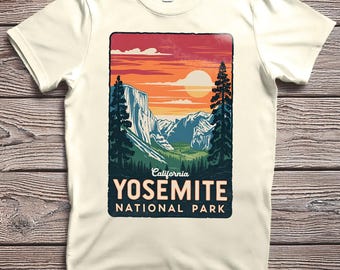Retro Yosemite National Park T-Shirt, Vintage Wilderness Hiker Gift, California Adventure Camping Mountain Tee
