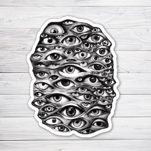 Creepy Eyes Horror Sticker Scary Evil Eye Art Decal Goth Aesthetic Laptop Sticker Gift for Dark Art Lover
