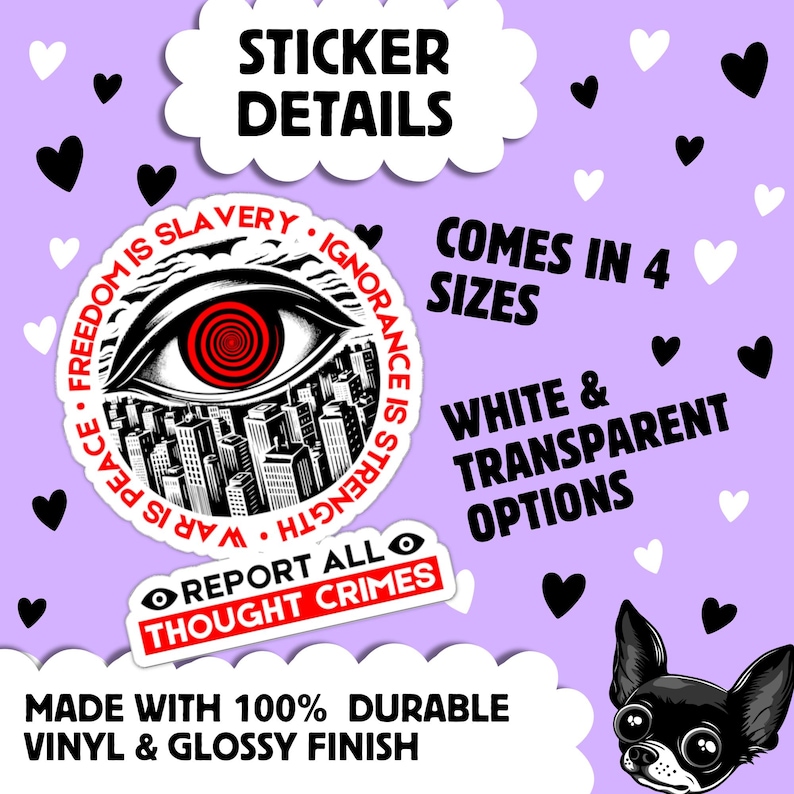 Report All Thought Crimes Sticker Anti-Authoritarian Vintage Dystopian Decal Orwell 1984 Anti-Fascist Political Propaganda Protest Sticker image 2