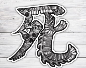 Japanese Death Symbol Skull Sticker, Kanji Horror Aesthetic Creepy Gothic Vinyl Decal for Laptop, Water Bottle, or Journal
