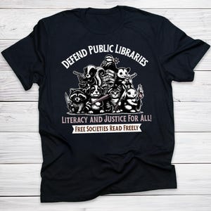 Funny Defend openbare bibliotheken shirt anti censuur schattige dieren boek Tee gratis verenigingen lezen vrij geletterdheid justitie cadeau voor activisten