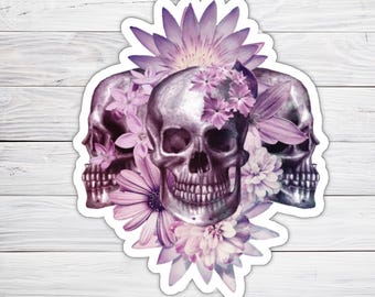 Floral Skull Sticker Creepy Cute Goth Floral Decal Dark Art Loptop and Journal Skeleton Sticker