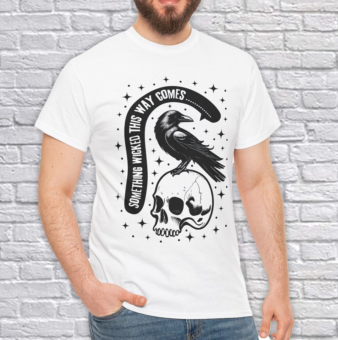 Halloween Raven on Skull T-shirt Something Wicked This Way Comes Edgar ...