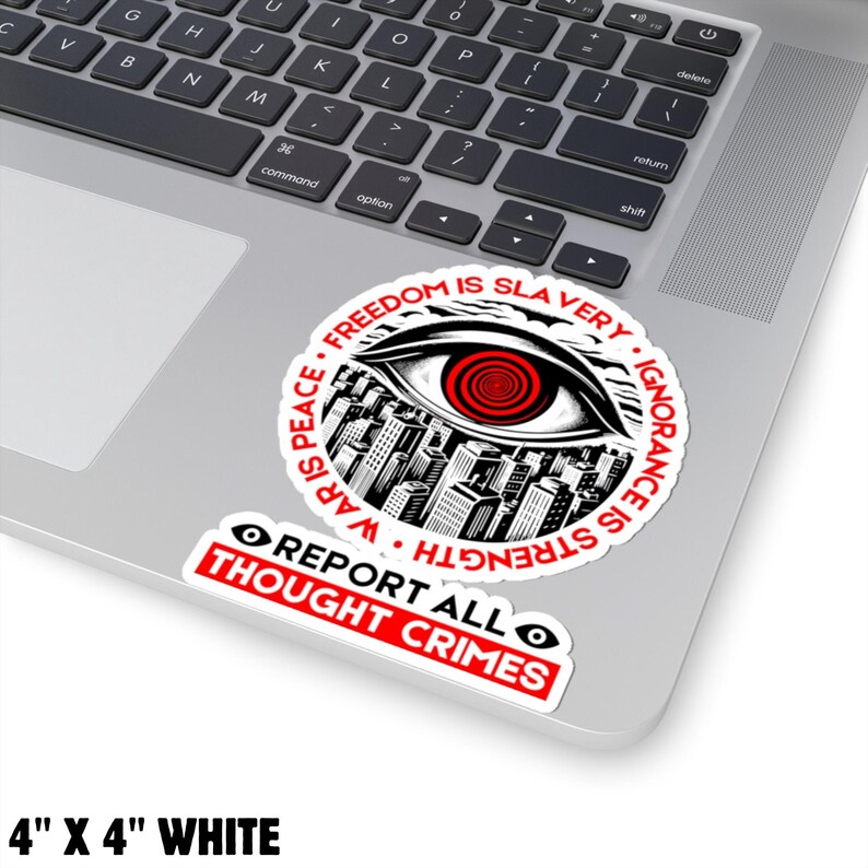 Report All Thought Crimes Sticker Anti-Authoritarian Vintage Dystopian Decal Orwell 1984 Anti-Fascist Political Propaganda Protest Sticker image 4