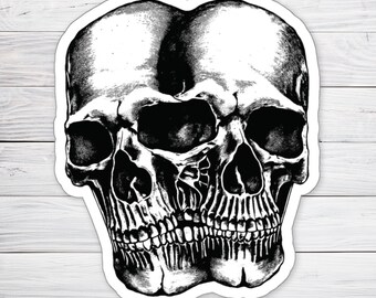 Creepy Horror Skull Sticker Conjoined Skulls Design for Metal & Goth Lovers Dark Art Skeleton Grunge Aesthetic Decal