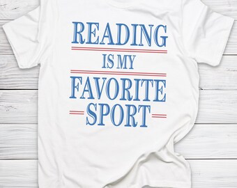 Reading Is My Favorite Sport Shirt Funny Book Lover Vintage Typography Tee Bookish Reader Gift for Teacher & Librarian