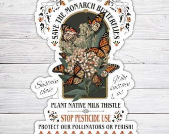 Sticker papillon vintage Sauvez les papillons monarques Sticker pour la conservation florale, cadeau pour un militant écologiste, protégez nos pollinisateurs