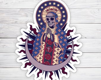Santa Muerte Sticker Skeleton Laptop and Waterbottle Decal Vinyl Hand-drawn Saint of Death Waterproof Sticker Gift