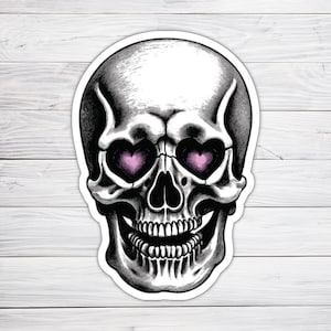 Heart Eye Skull Sticker Dark Macabre Graphic Art for Goth and Horror Fans Creepy Punk Valentine&#39;s Day Decal Gift