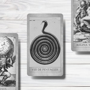 Druckbare Tarot Karten Digital Download Vintage Okkulte Pagan Wahrsagen Spiel Dunkel Schwarz und Weiß Print und Schnitt Tarot Karte Deck Geschenk