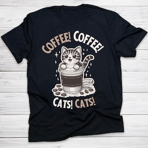 Funny Coffee Cat Shirt Cute Espresso Cat Graphic T-Shirt Gift for Caffeine Addict & Cat Owner