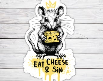 Funny Rat Sticker Urban Graffiti Aesthetic Eat Cheese & Sin Decal Laptop and Journal Sticker