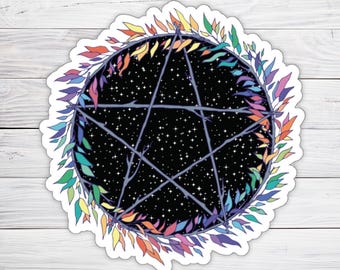 Rainbow Pentacle Sticker Witchy Pagan Celestial Decal Mystical Wiccan Pentagram Laptop and Notebook Sticker Art