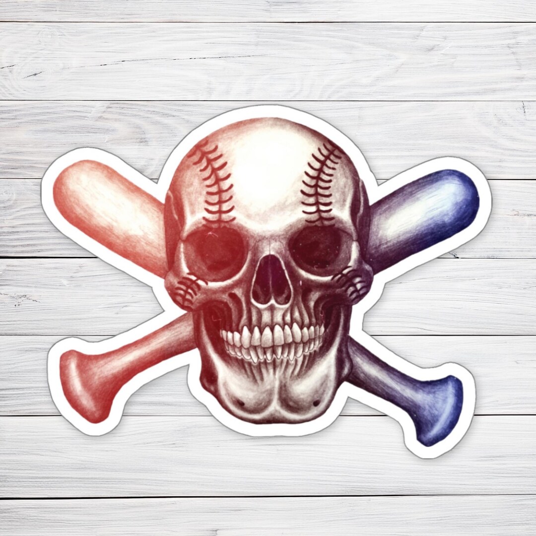 Baseball Skull Sticker Skull and Bats Crossbones Creepy Gothic Sports ...