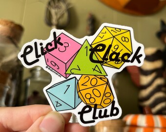 Click Clack Club DND Dice D20 Line Art Vinyl Stickers 3”