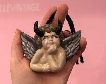 Adorno De Cerámica Vintage Demon Cherub repintado