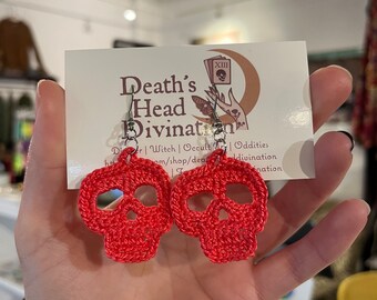 Micro Crochet Hot Pink Skull Earrings Skull Bones Death Knit