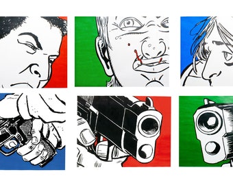 Original Painting | Hand Painted / Drawn Set of Six Graphic Novel Paintings - Lapham Fan Art- Original Pop Art Artwork