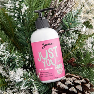 May include: A pink and green bottle of body wash with the text "Zandra Just You... Good Nuff" and "For the Love of Mint" on the front. The bottle is 8 fl oz / 236 ml.