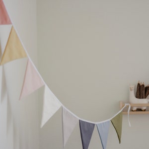 Linen Bunting Banner, Nursery Wall Hanging, Playroom, Toddler Room Decor - Party Garland | Triangle Pennant Banner Flags for Baby Room