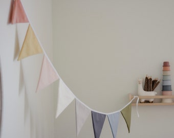 Colorful Linen Bunting Banner For Playroom, Kids Room, or Nursery Decor